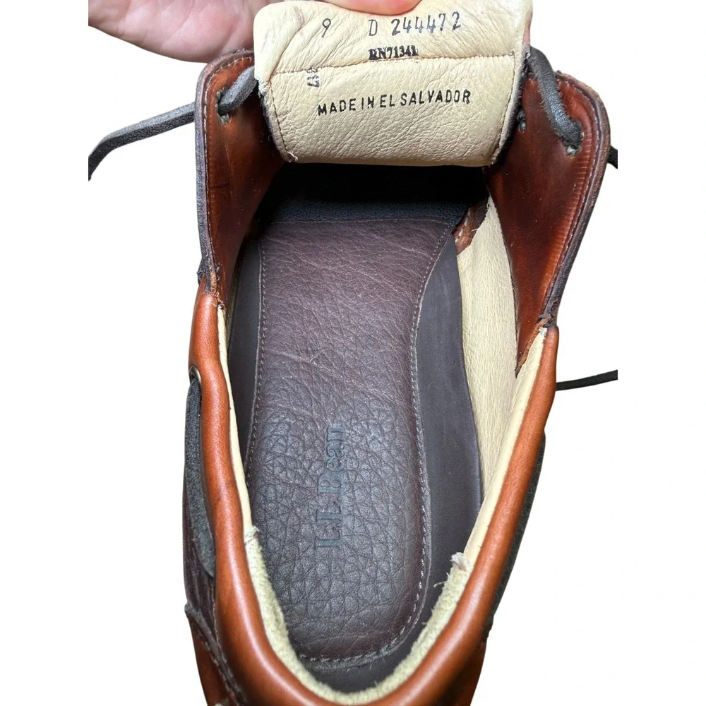 L.L.Bean Mens 9D Camp Moc Boat Shoes Brown Tan Leather Handsewn Moccasin Lace Up